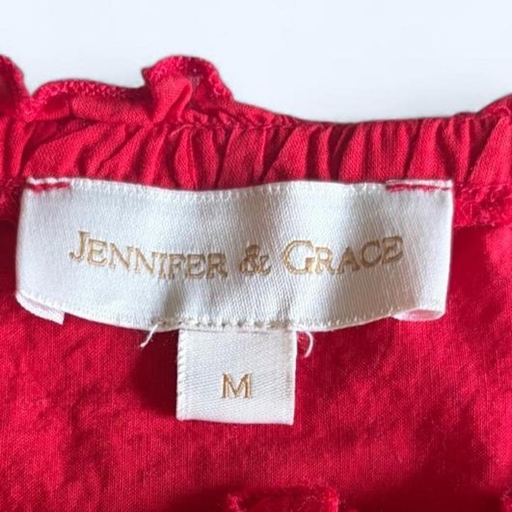 Jennifer & Grace Red Eyelet Ruffle Blouse Square Neck Short Puff Sleeve Medium - Picture 6 of 7